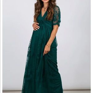 Forest Green Lace Mesh Maternity Maxi Dress